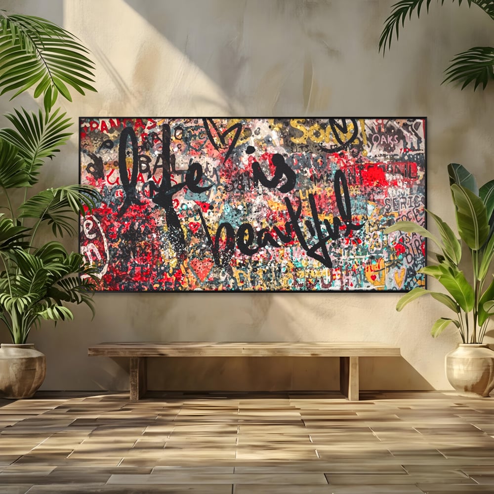 Tablou canvas cu tablou canvas cu mesaj motivational, in rama de aluminiu negru